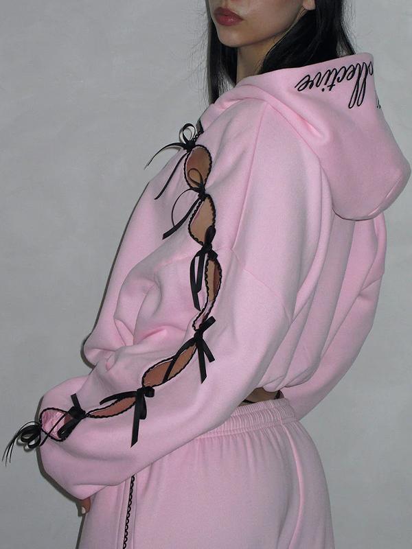 Openwork Bow American Retro Cardigan Jacket Hoodie Product Image