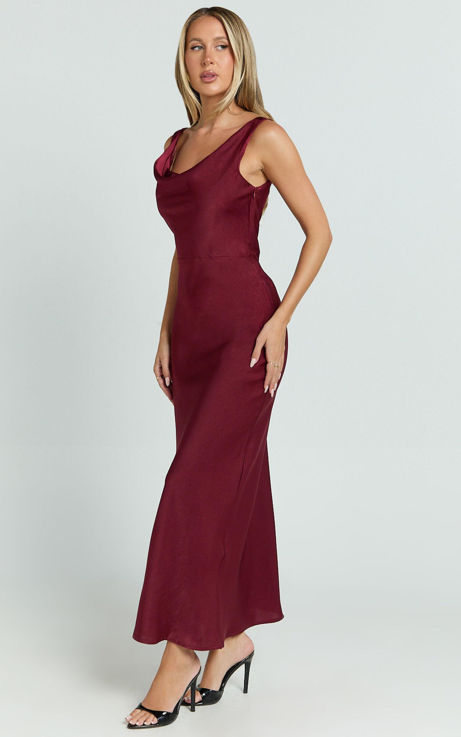 Dara Midi Dress - Low Neck Sleeveless Slip Dress in Wine Product Image