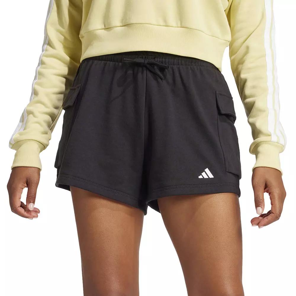 Women's adidas Essentials Small Logo Terry Sportswear Cargo Shorts, Size: XS, Black Product Image