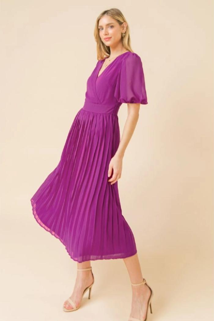 Solid Pleated Midi Dress Product Image