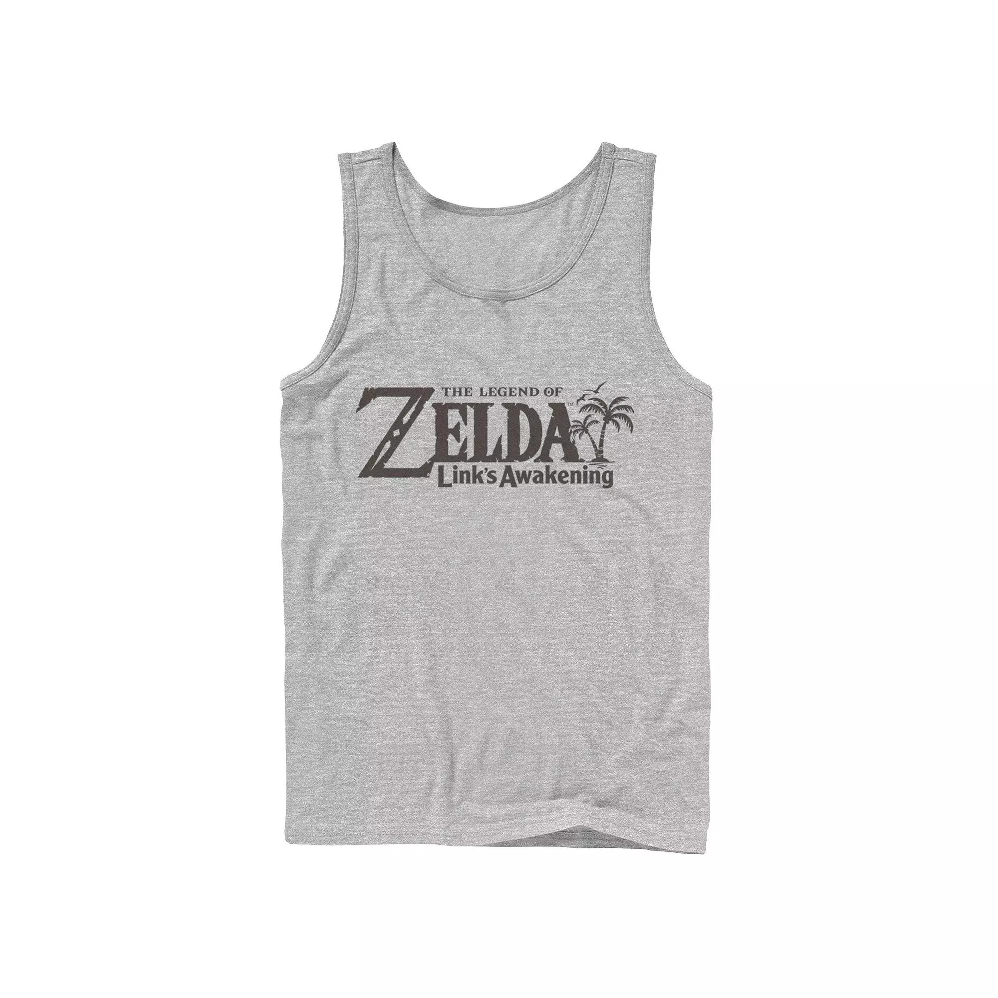 Men's Nintendo Legend Of Zelda Links Awakening Palm Tree Green Text Logo Tank Top,  Product Image