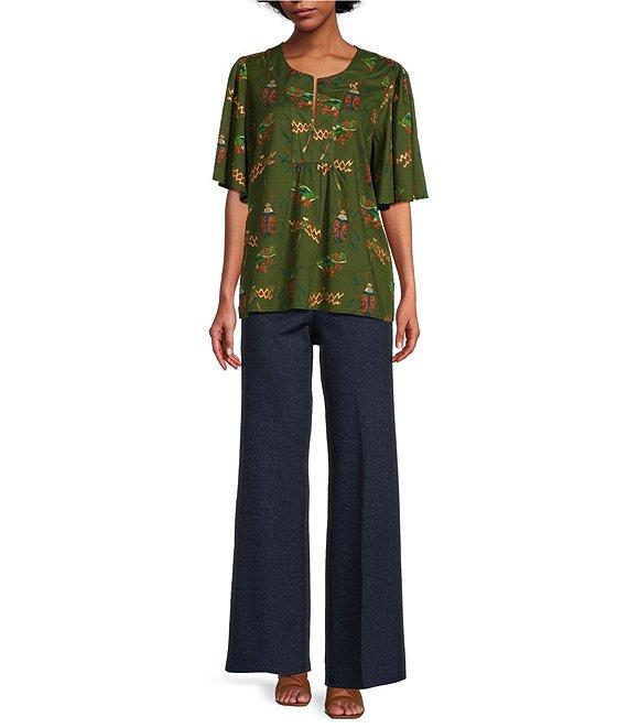 Jude Connally Elliott Stretch Knit Denim Coordinating Wide Leg Pull-On Pants Product Image