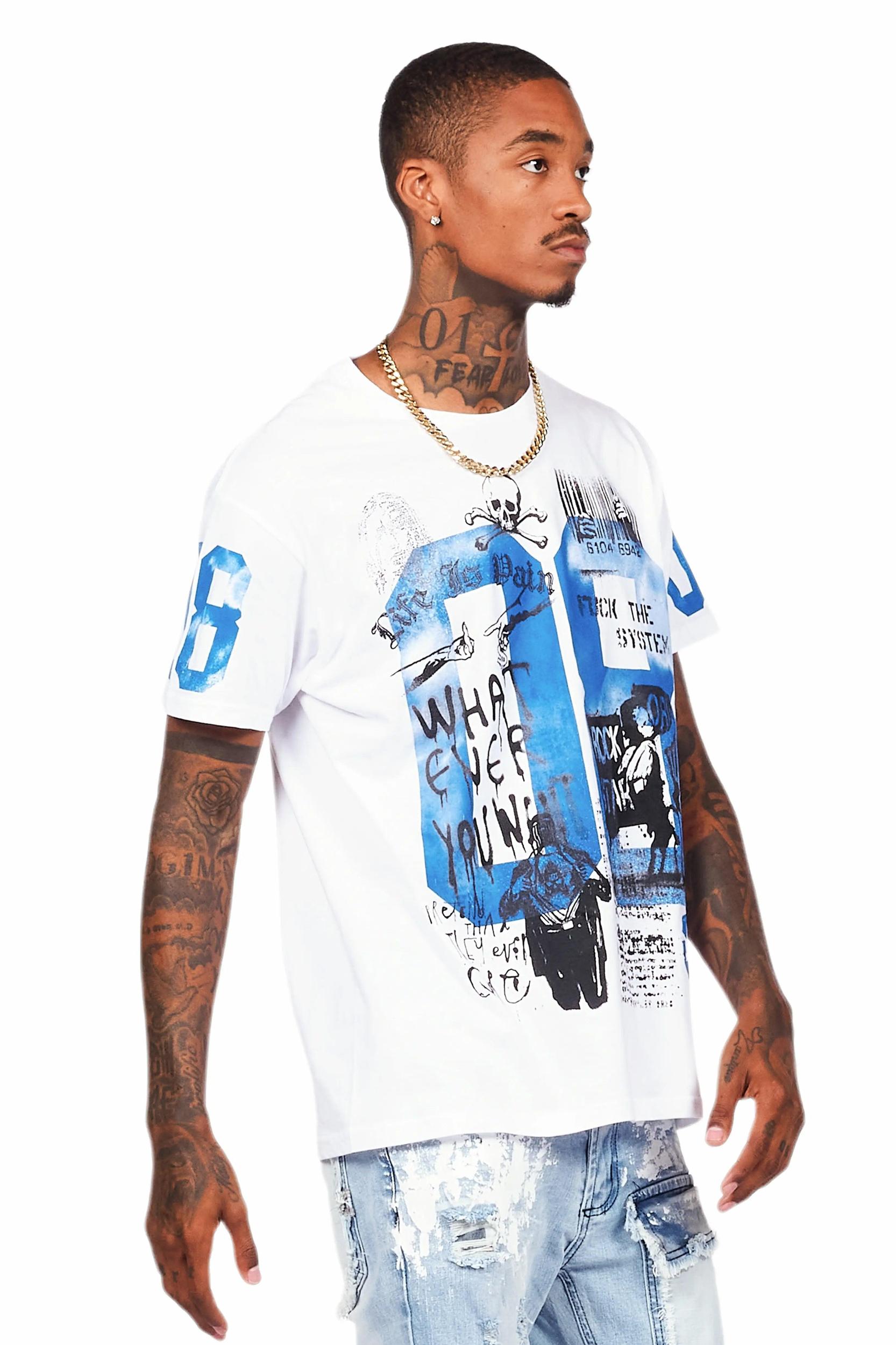 Grill White/Blue Graphic Oversized T-Shirt Male Product Image