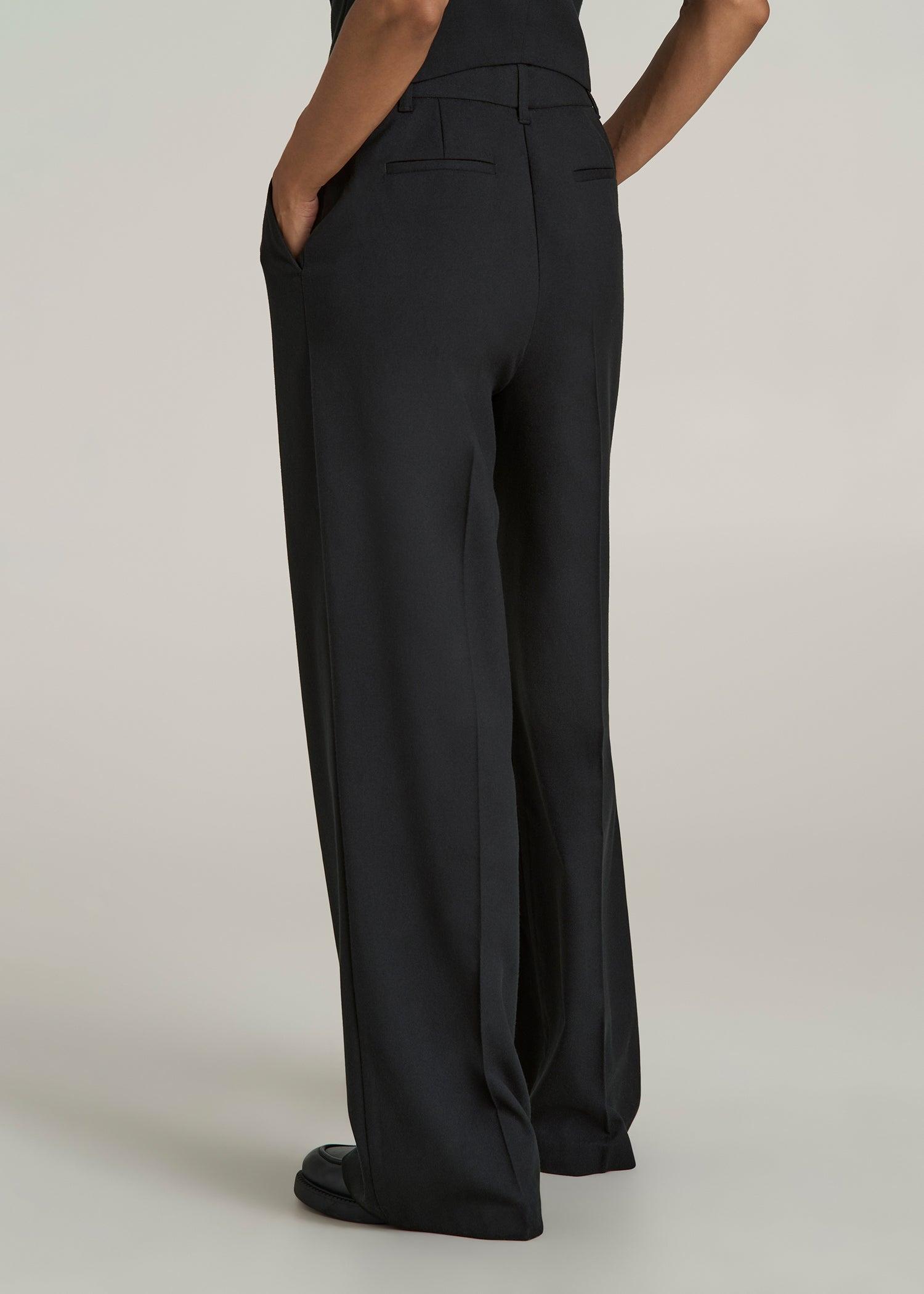 High-Rise Wide-Leg Pleated Dress Pants for Tall Women in Black Female Product Image