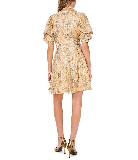 1. STATE Paisley Short Tiered Bubble Sleeve V Neckline Dress Product Image