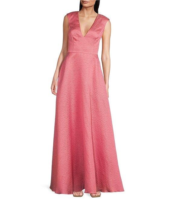 Aidan Mattox V-Neck Sleeveless Jacquard Ballgown Product Image