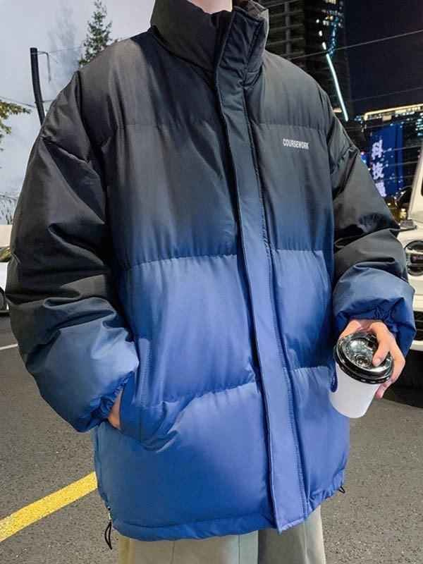 Men's Gradient Color Block Zip Up Padded Jacket Product Image