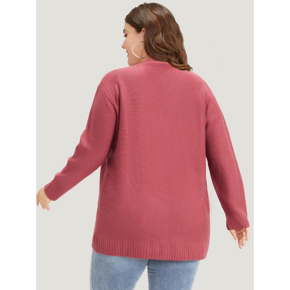 Plus Size Solid Patched Pocket Open Front Long Sleeve Cardigan Russet Women Casual Loose Long Sleeve Everyday Cardigans BloomChic 22-24/3X Product Image