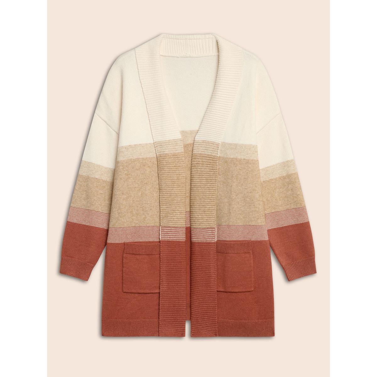 Plus Size Ombre Contrast Drop Shoulder Cardigan Scarlet Women Casual Loose Long Sleeve Everyday Cardigans BloomChic 12/L Product Image