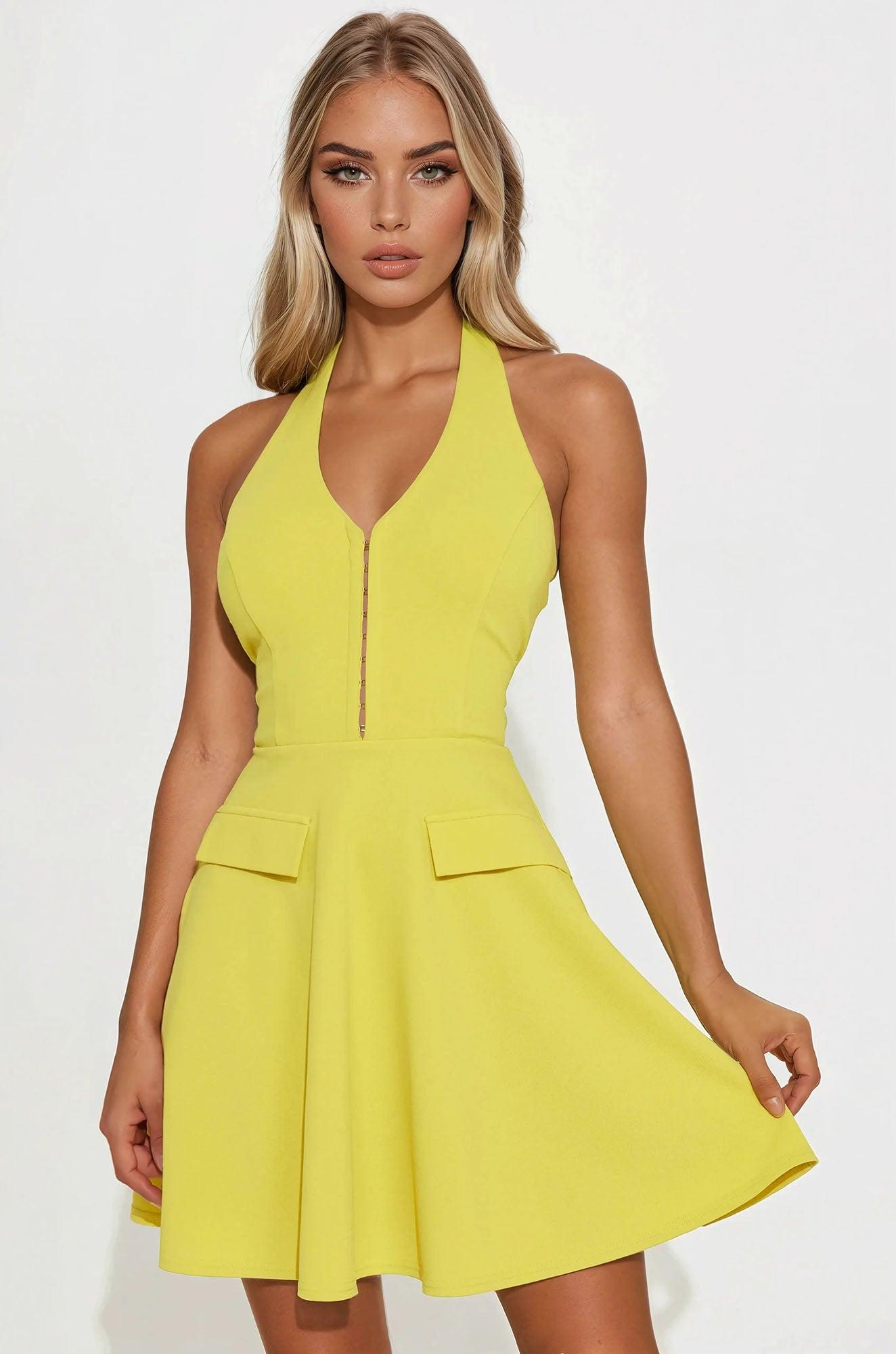 Delia Halter A Line Mini Dress - Chartreuse Female Product Image