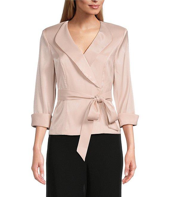 Alex Evenings Collared V Neck 3/4 Sleeve Tie Sash Wrap Blouse Product Image