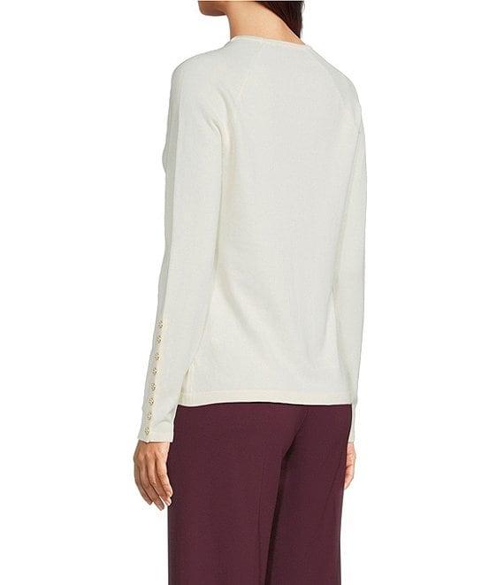 J.McLaughlin Jamey Crew Neck Button Trim Raglan Sleeve Sweater Product Image