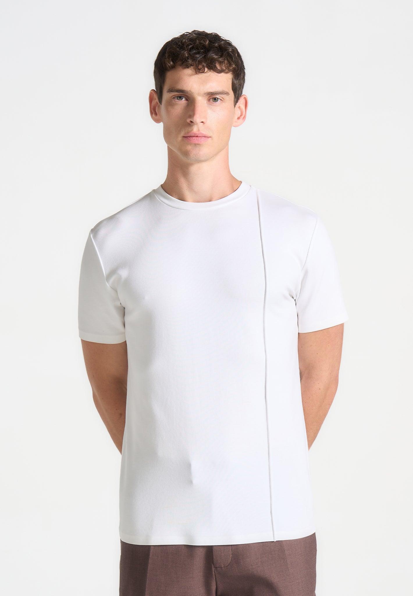Bruno - Regular Fit Cotton T-Shirt with Pintuck - White Male Product Image
