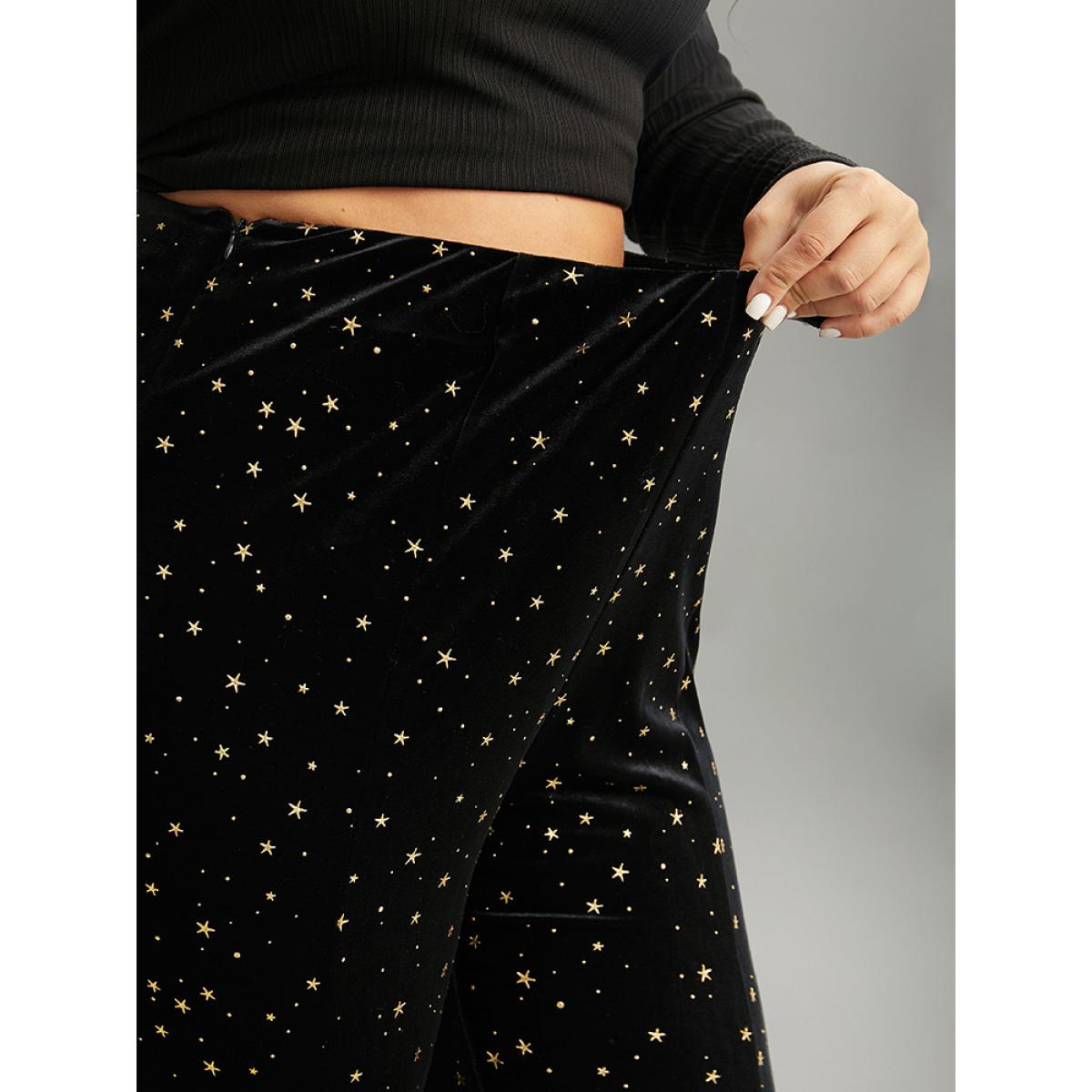 Plus Size Star Glitter Split Hem High Rise Skinny Leggings Women Black Glamour High stretch Skinny High Rise Party Leggings BloomChic 10/M Product Image