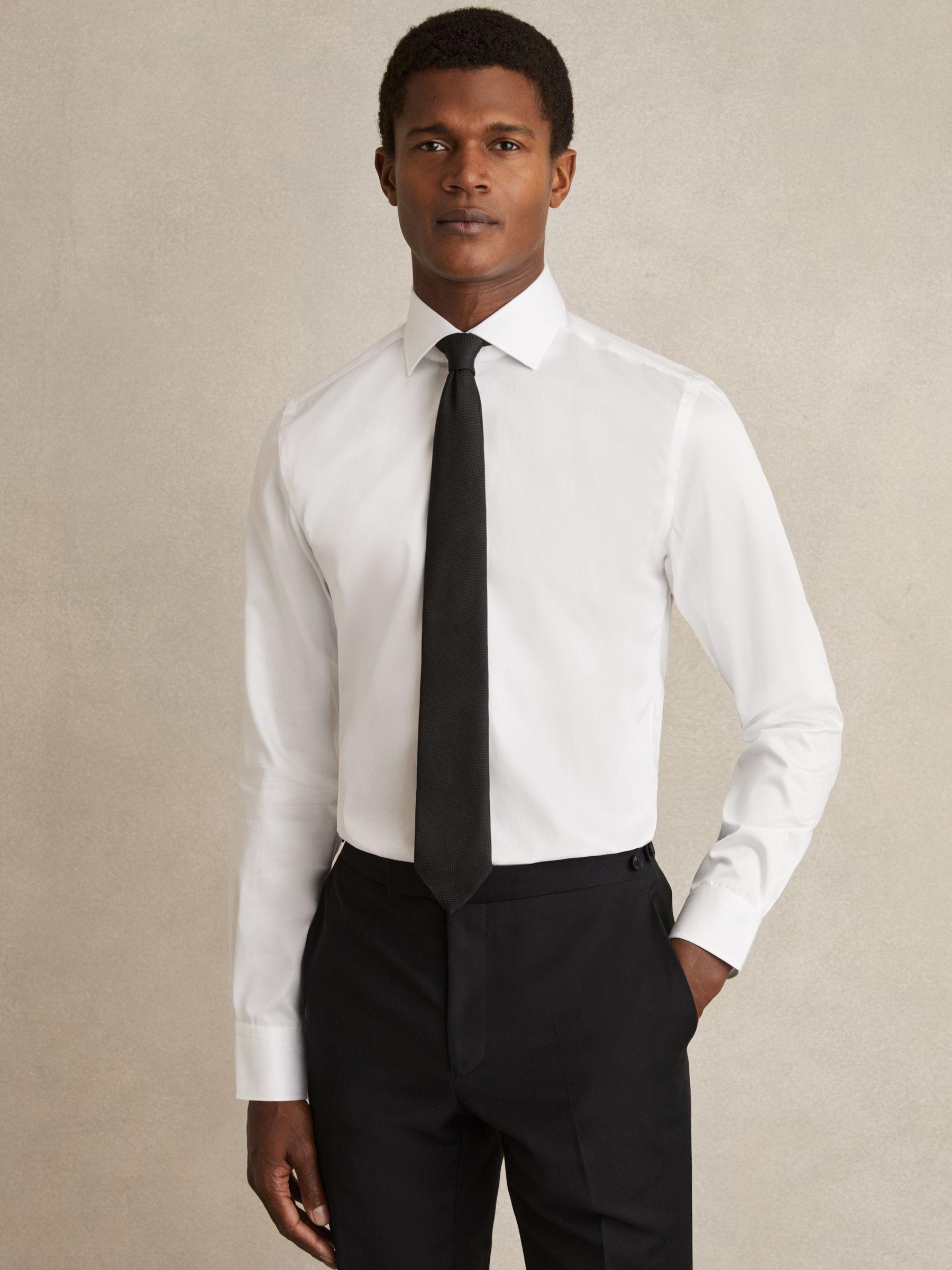 Regular Fit Cotton Sateen Striped Shirt in White Product Image