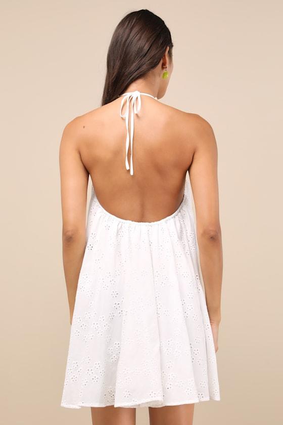 Mina White Eyelet Embroidered Shift Mini Dress Product Image