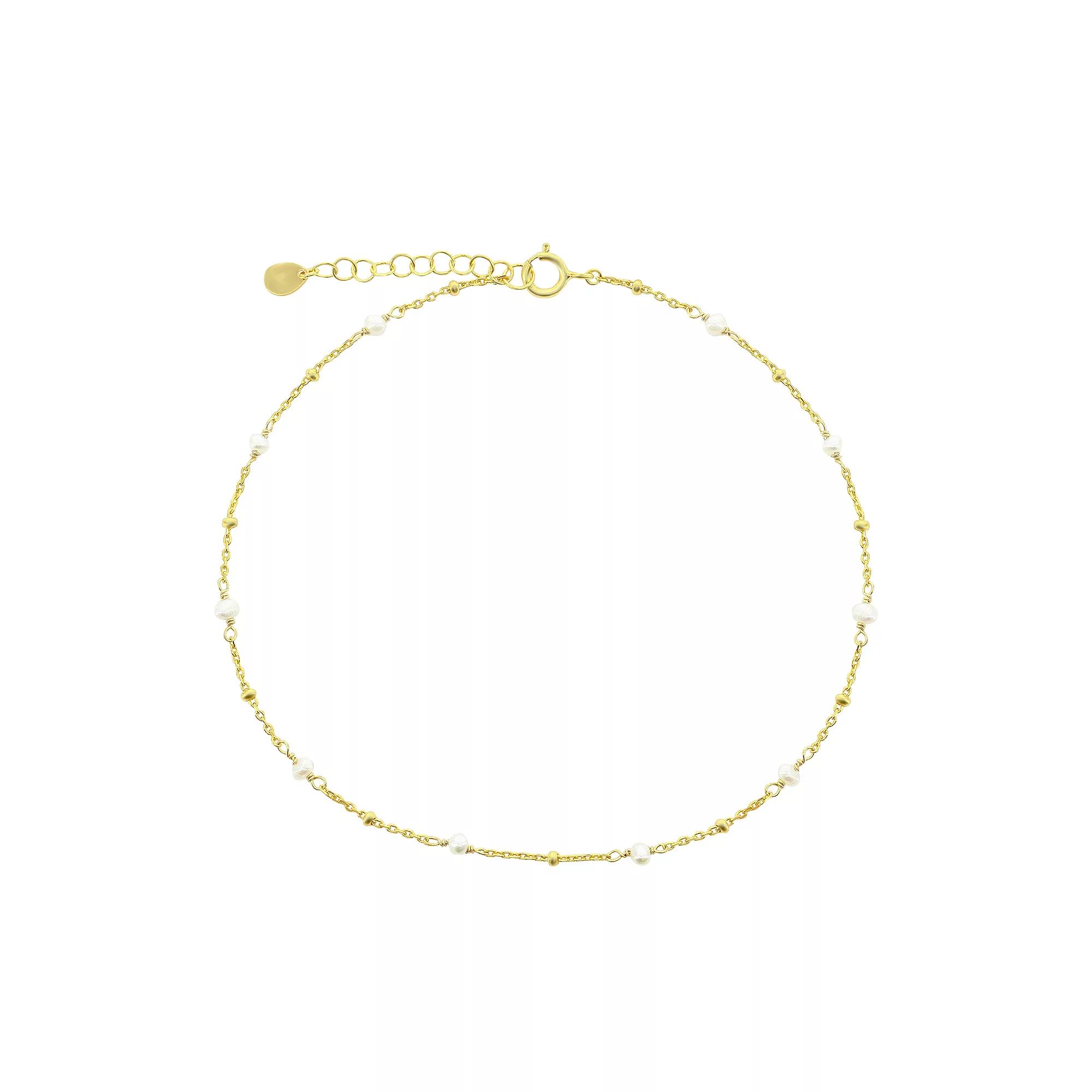 Argento Bella Freshwater Cultured Pearl Beaded Anklet, Women's, Size: 9-10" ADJ, Gold Tone Product Image