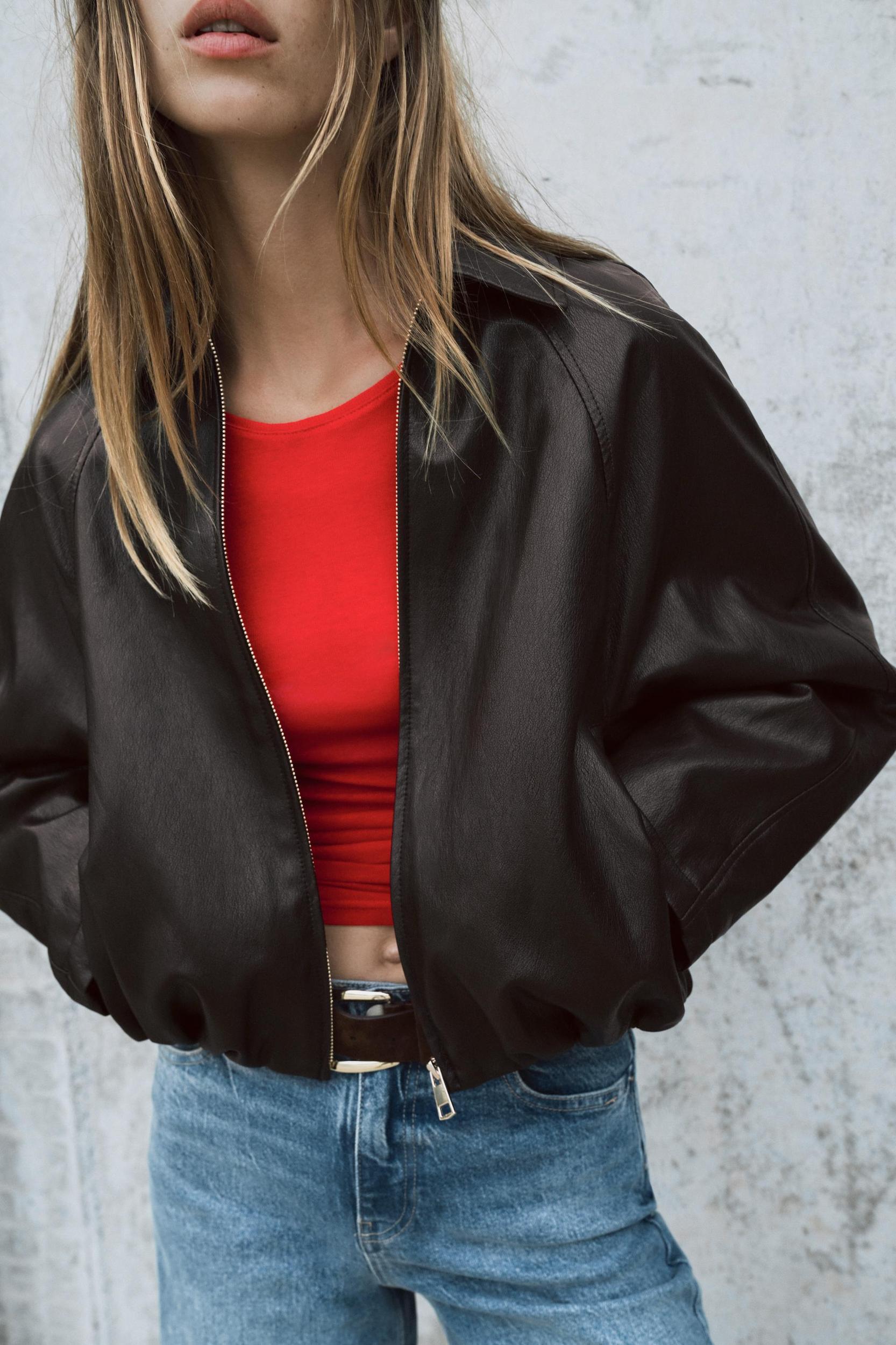 FAUX LEATHER BOMBER JACKET Product Image