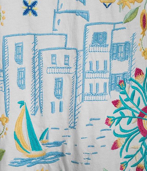 JOHNNY WAS Santorini Coastline Embroidered Crew Neck Short Sleeve Tee Product Image