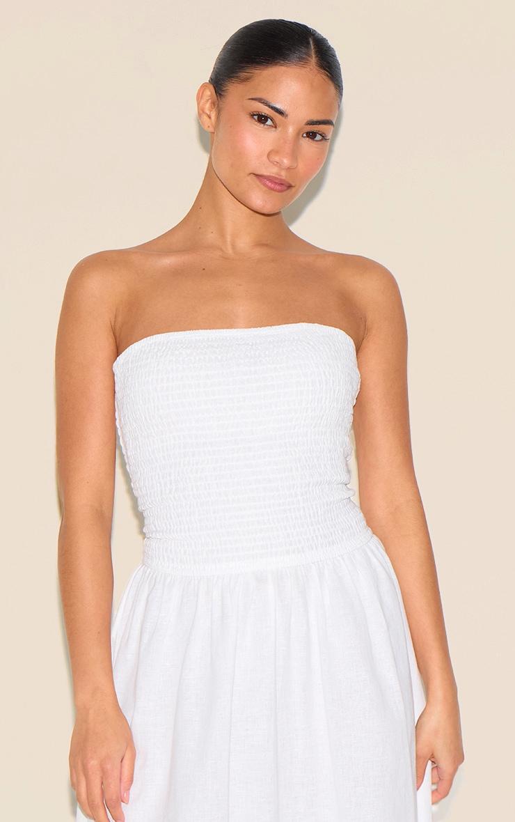 Petite White Bandeau Shirred Detail Maxi Dress Product Image
