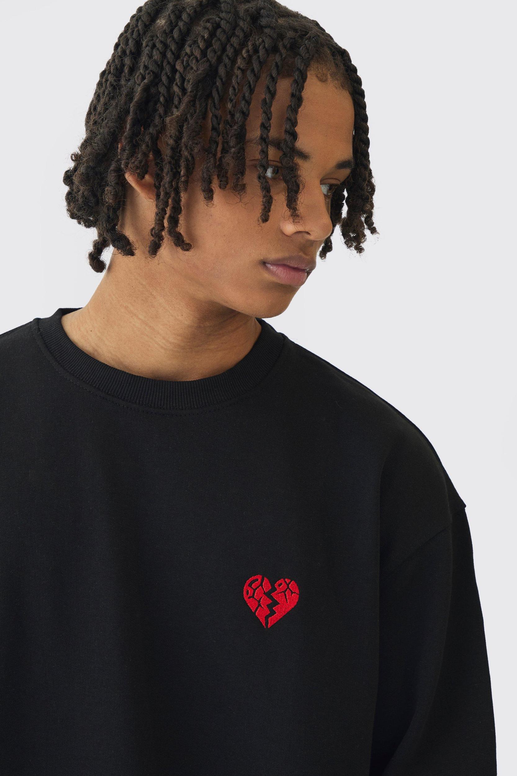 Oversized Broken Heart Sweatshirt | boohooMAN USA Product Image