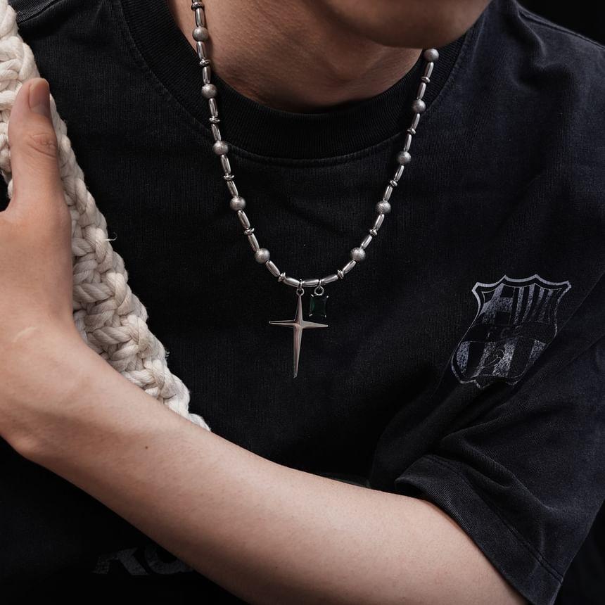 Star Rhinestone Pendant Beaded Necklace Product Image