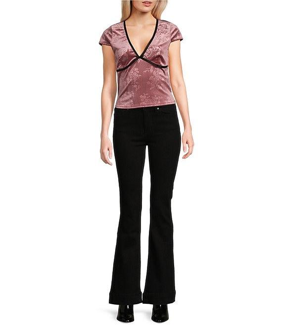 Moa Moa Short Sleeves V-Neck Burnout Velvet Top Product Image