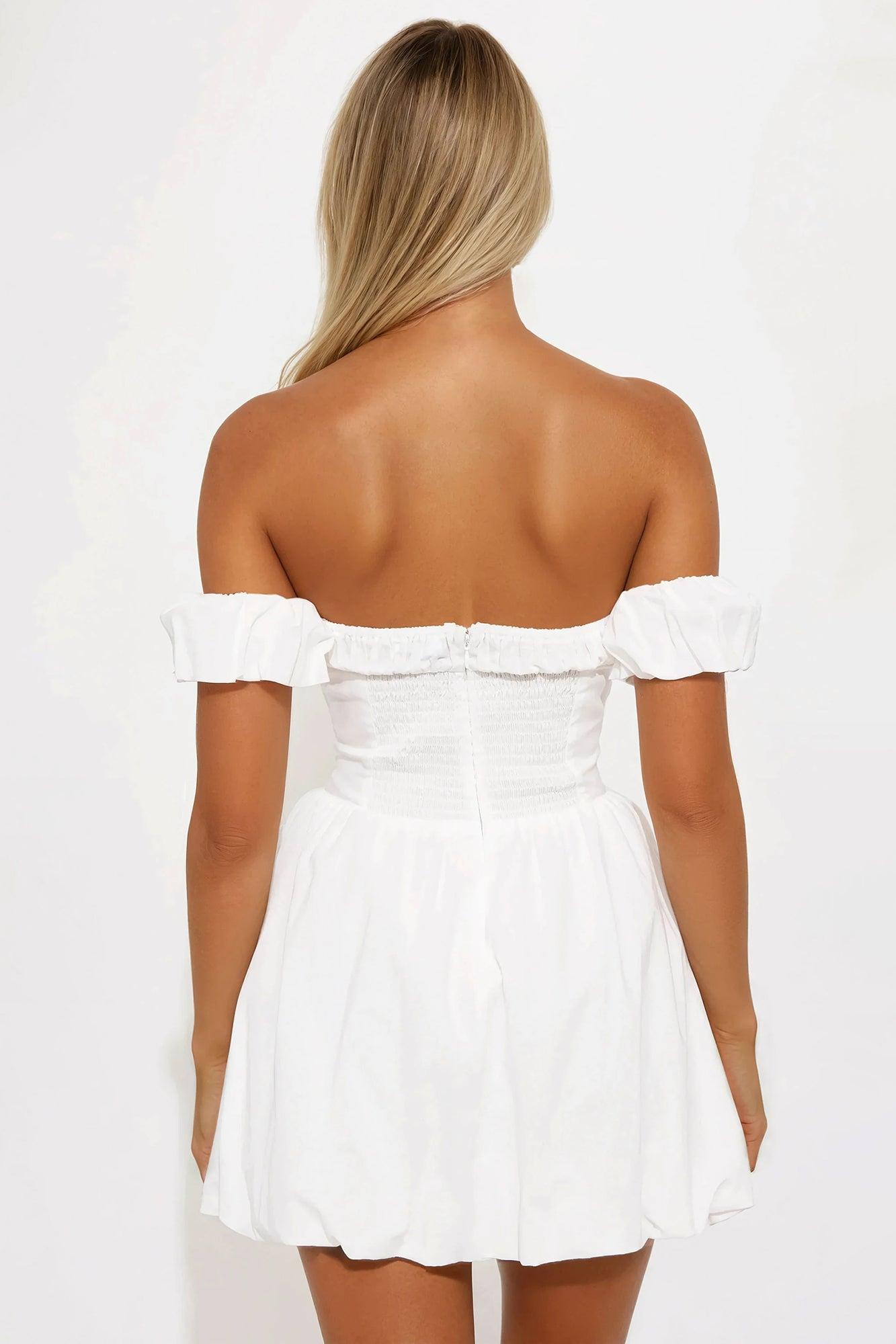 Edith Linen Bubble Micro Mini Dress - White Product Image