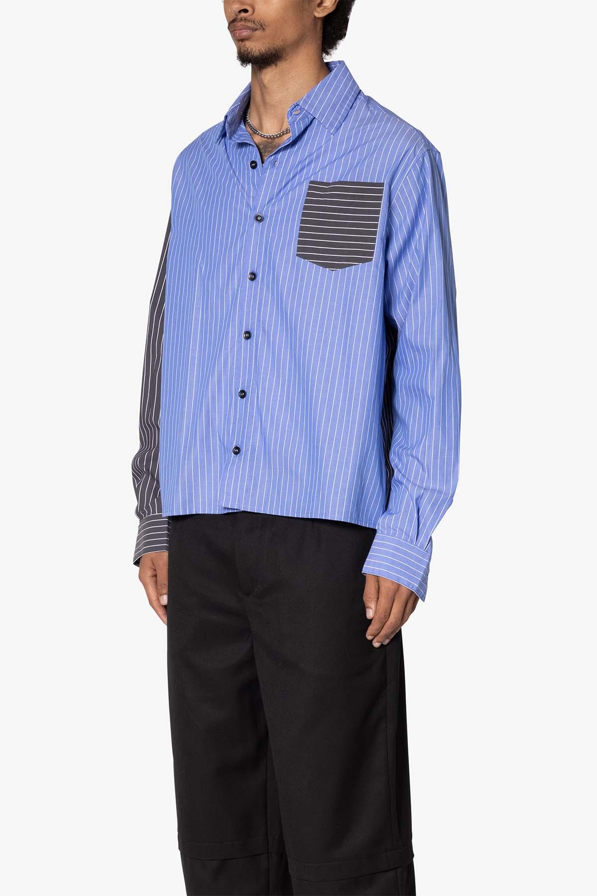 Contrast Sleeve Striped Shirt - Blue Product Image