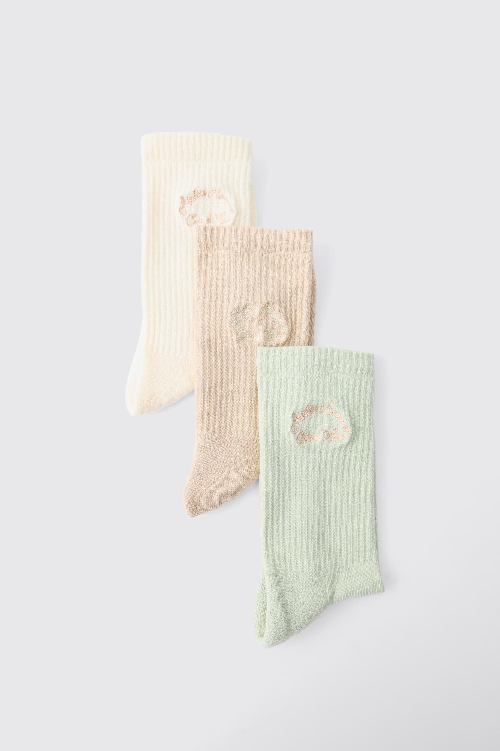 3 Pack Ofcl MAN Embroidered Sport Socks | boohooMAN USA Product Image