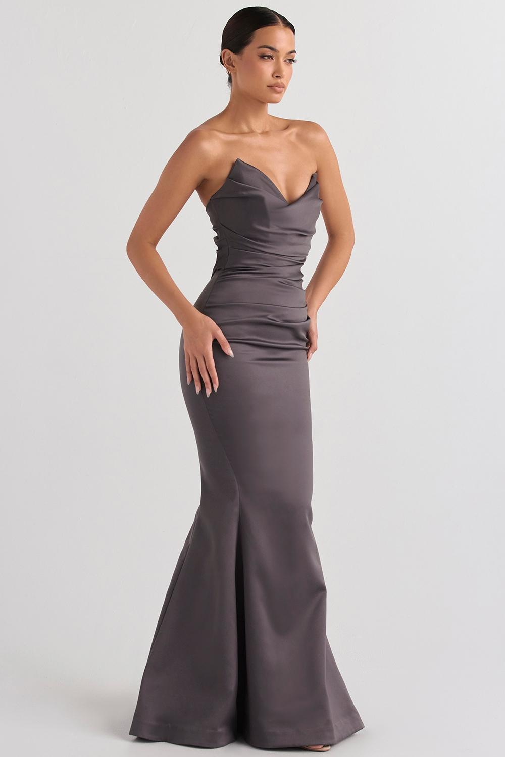 Fleur  shadow satin strapless gown Product Image
