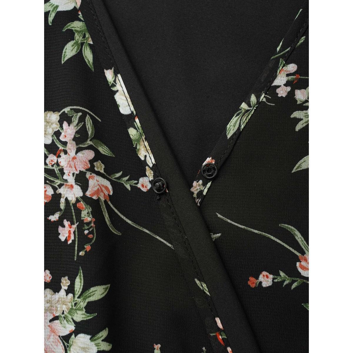 Plus Size Surplice Neck Chiffon Floral Belted Dress Black Women Elegant See through V-neck Short sleeve Curvy BloomChic 30/6X Product Image