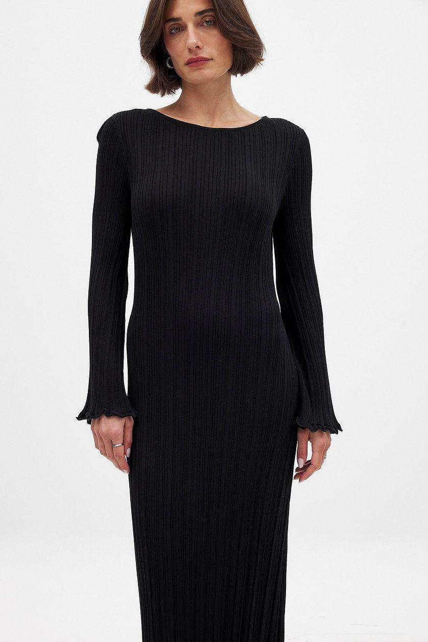 Knitted Round Neck Frill Maxi Dress Product Image