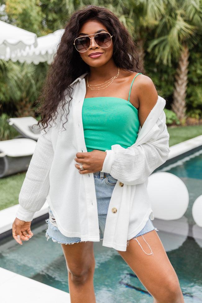 Pulling It Together Ivory Waffle And Gauze Shacket FINAL SALE Product Image