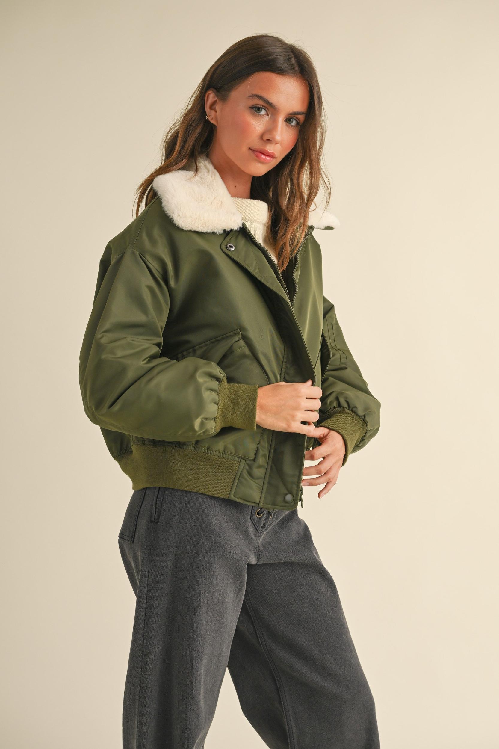 Fur Collared Bomber Jacket Product Image