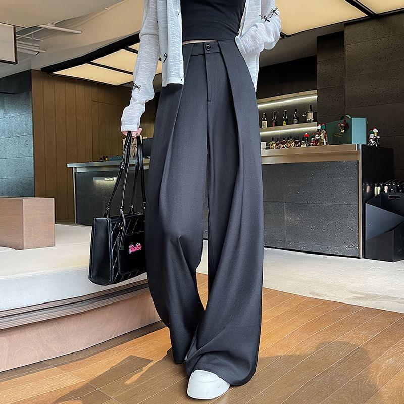 High Rise Plain Wide Leg Slacks Product Image