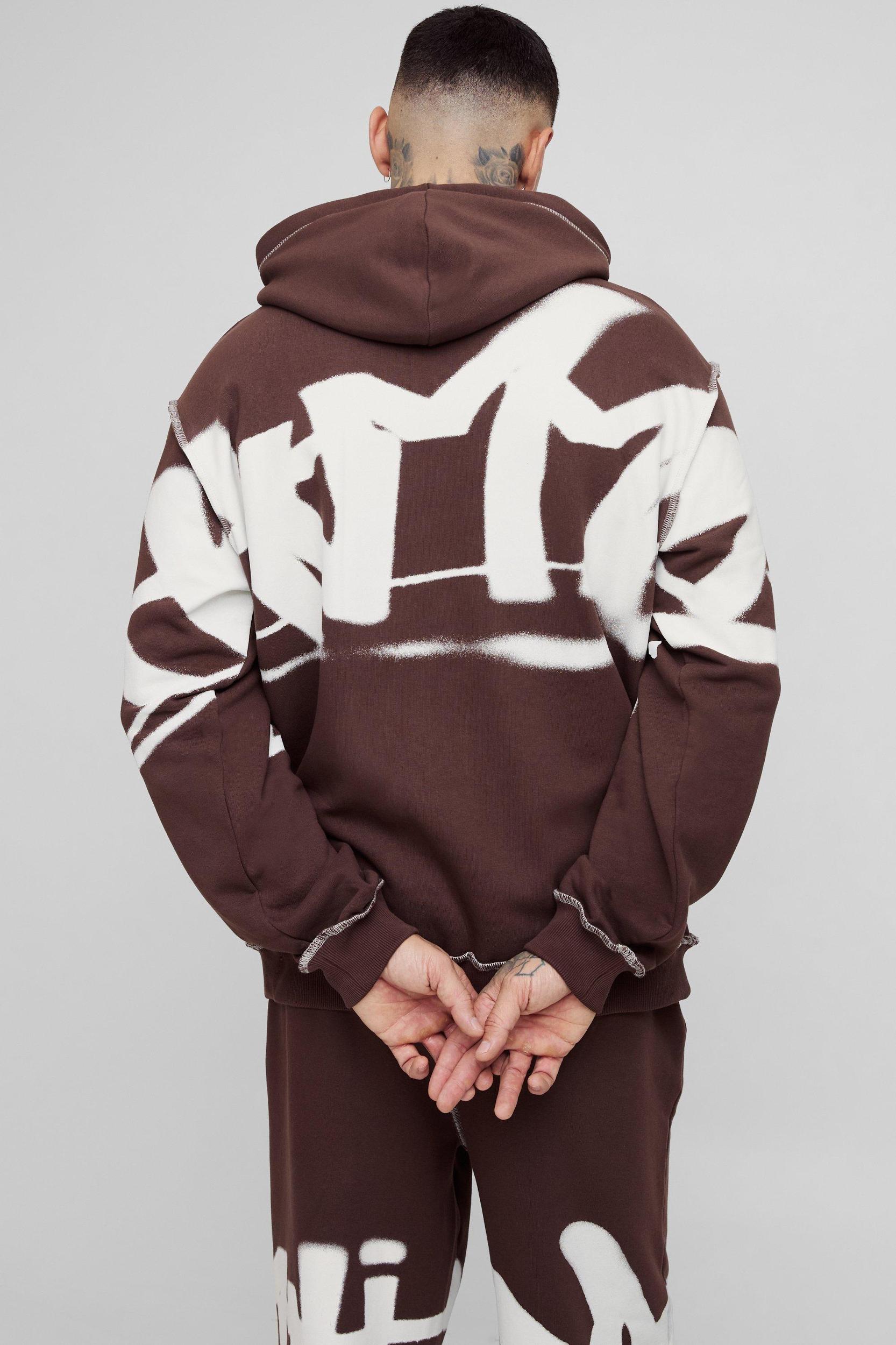 Tall Oversized Man Graffiti Rope Drawcord Hooded Tracksuit | boohooMAN USA Product Image