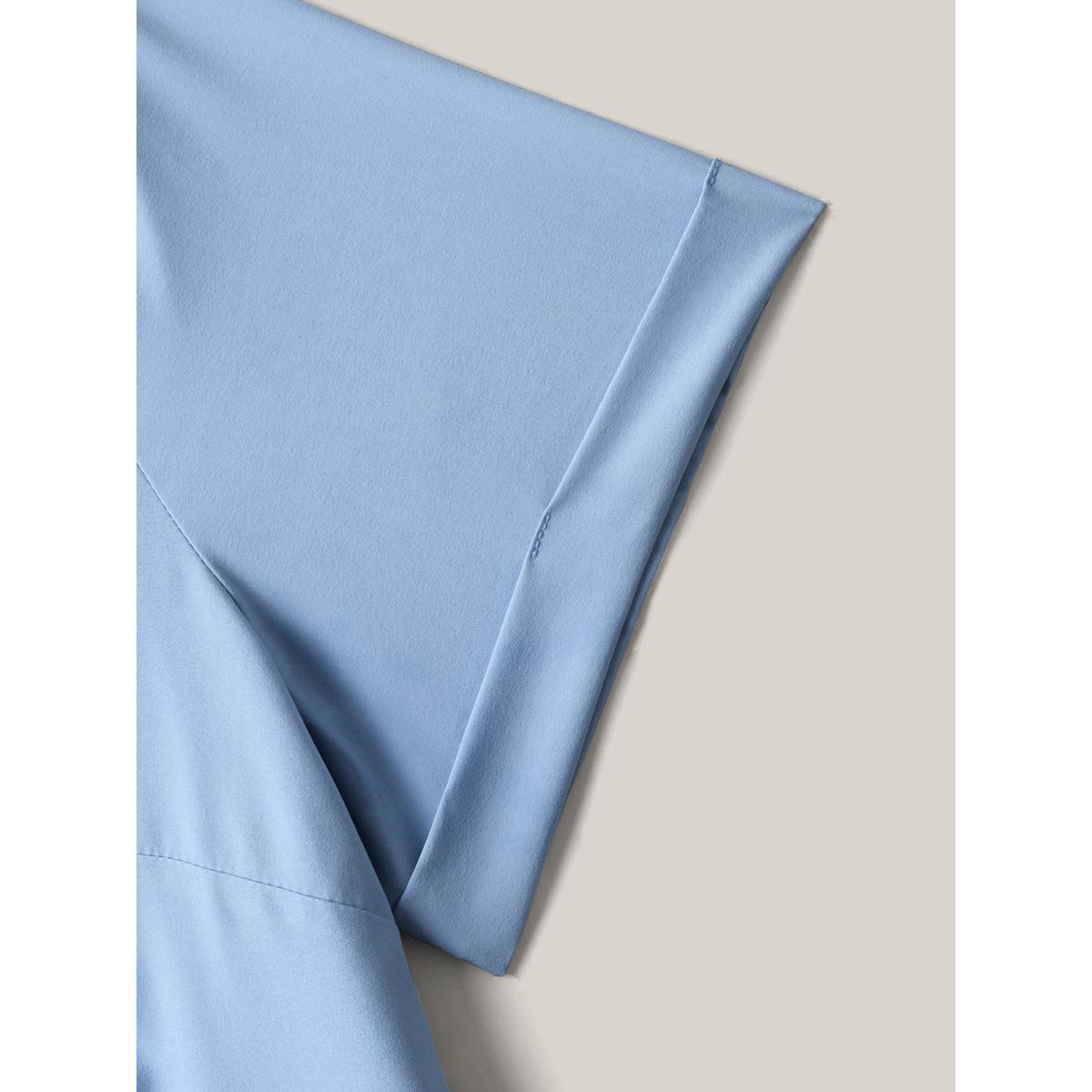 Plus Size Woven Knotted Solid Shirt Dress Stone Women Shirt collar Short sleeve Curvy BloomChic 10/M Product Image