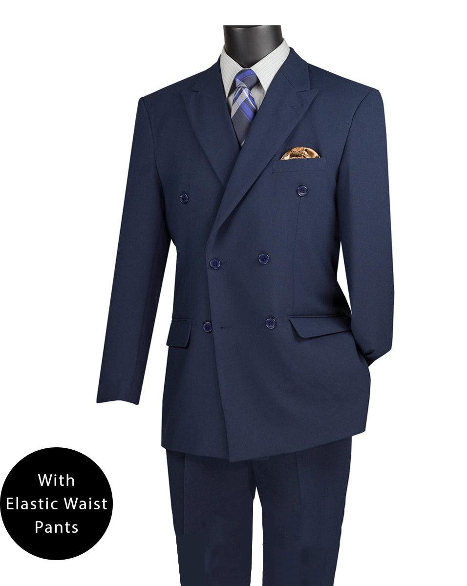 Ramses Collection - Navy Regular Fit Double Breasted 2 Piece Suit with Flexible Elastic Waistband Product Image