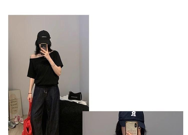 Short-Sleeve Off Shoulder Plain Top Product Image