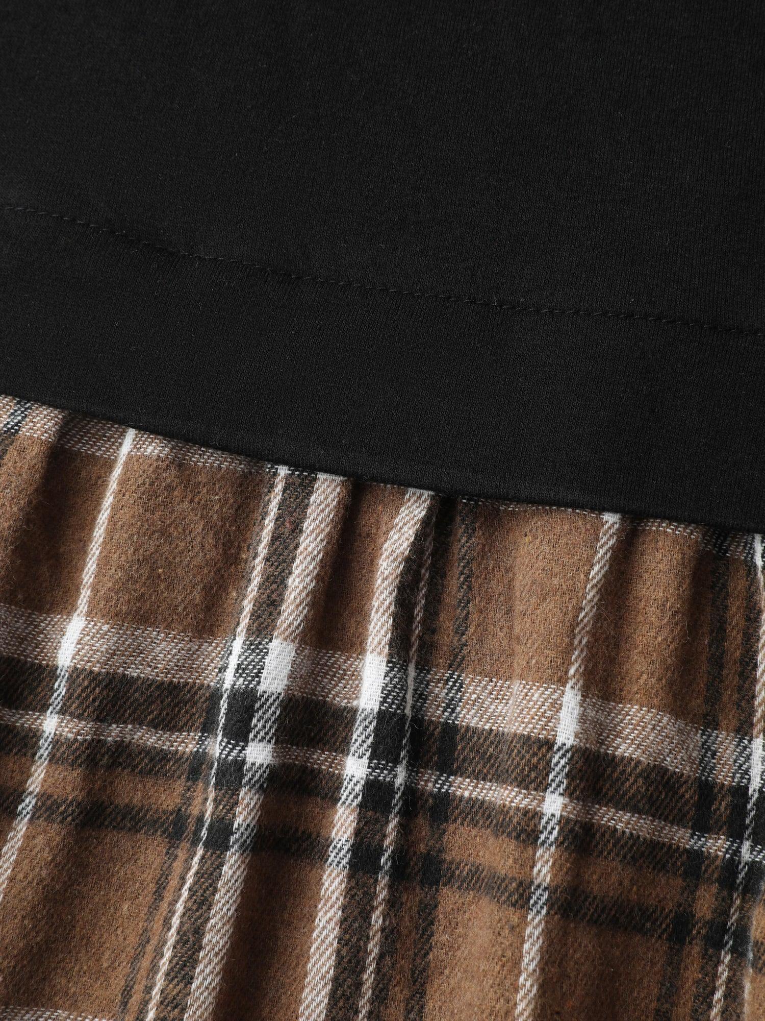 Plaid Color Contrast Stretchy Knee-Length Dress Female Product Image