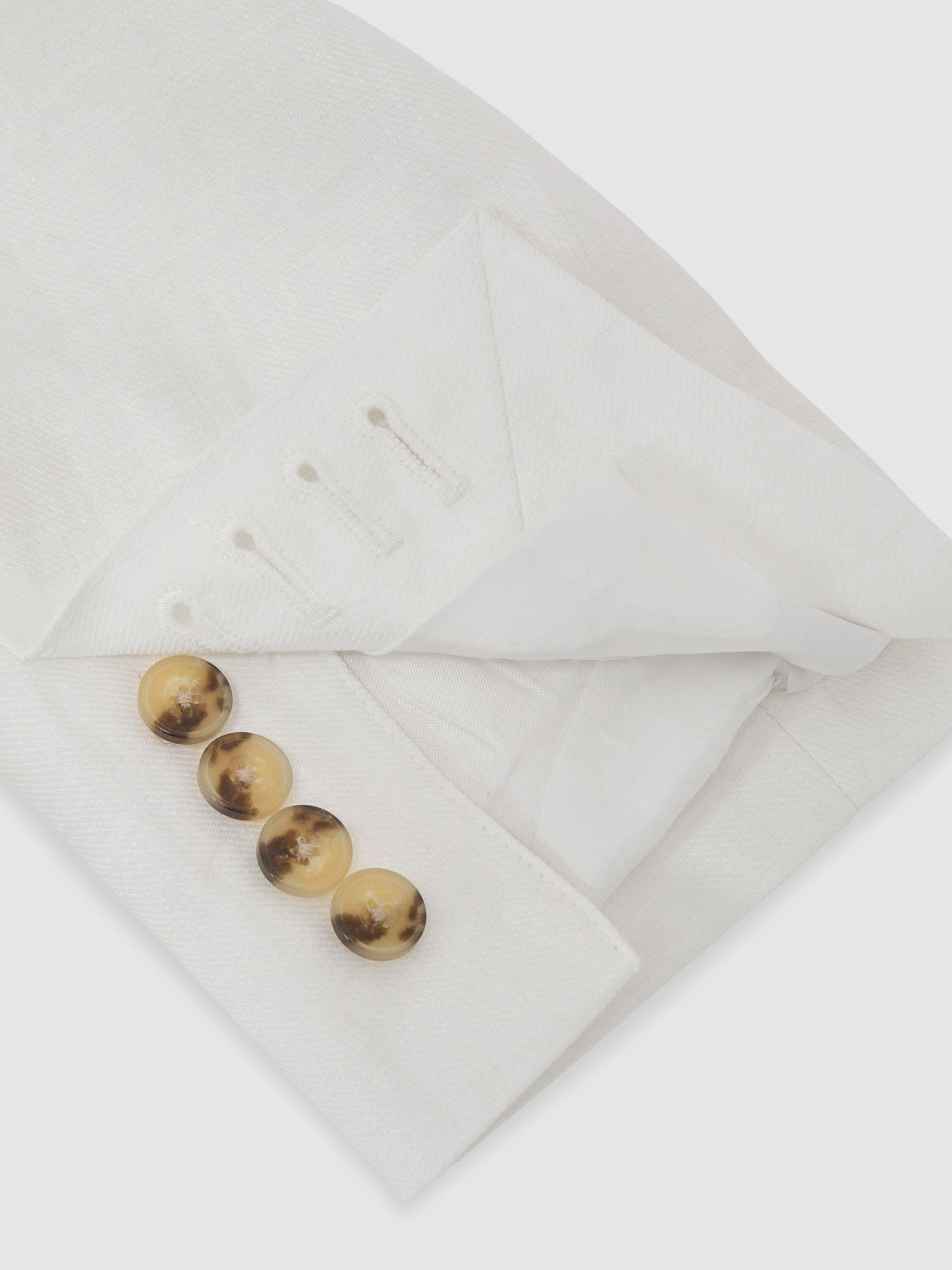 Tailored Fit Linen-Twill Single-Breasted Blazer in White Product Image
