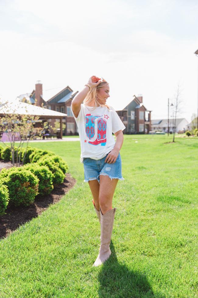 Red White and Boots White Graphic Tee Product Image