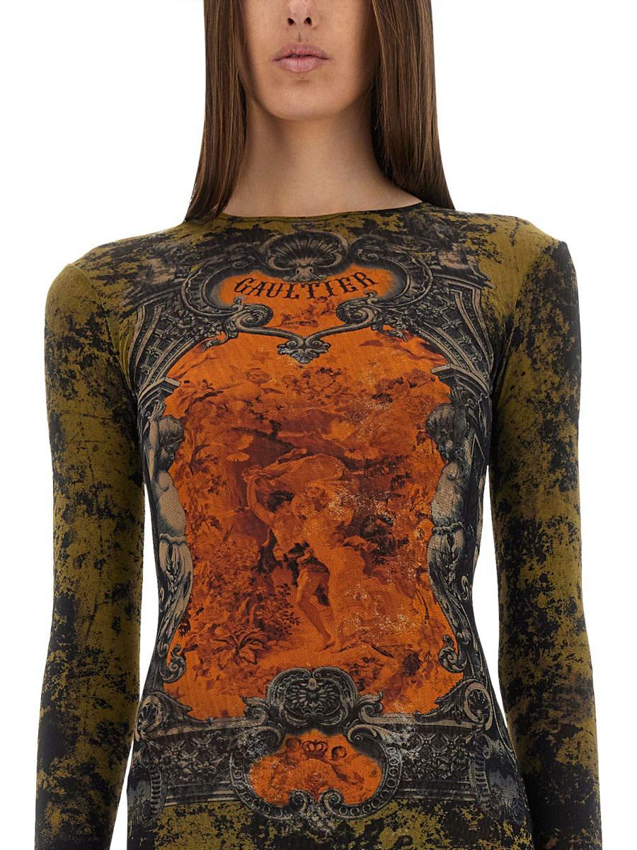 JEAN PAUL GAULTIER Graphic Print Full-length Dress With Long Sleeves In Black Product Image