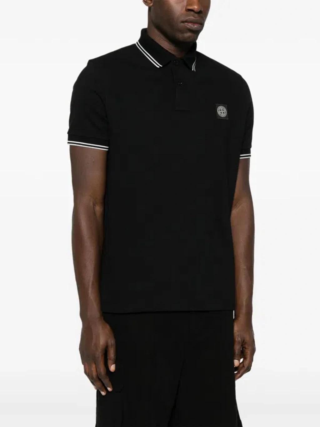 STONE ISLAND Mens Black Brand-patch Regular-fit Stretch-cotton Polo Shirt Xl Product Image