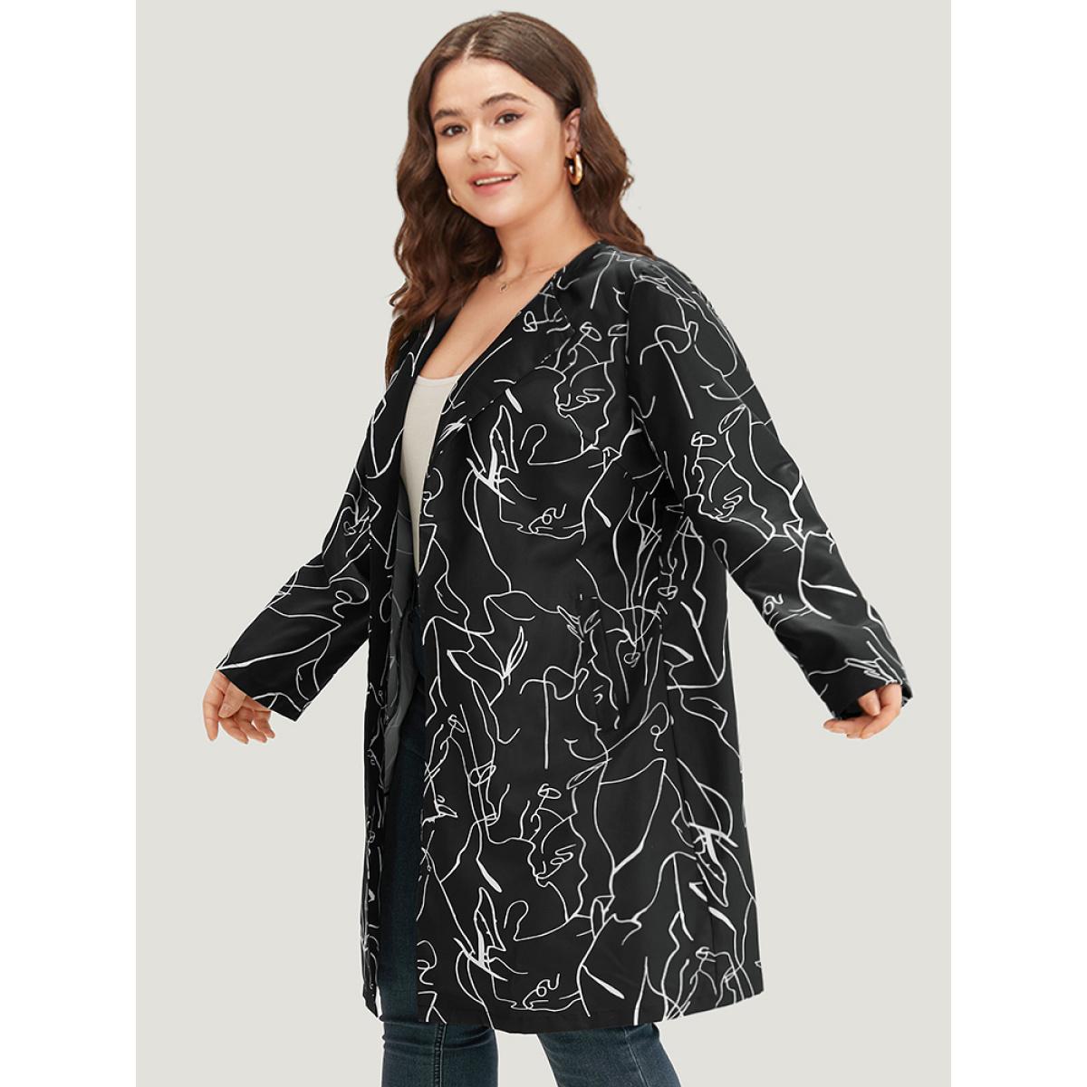 Plus Size Halloween Graffiti Print Open Front Maxi Coat Women Black Casual Contrast Ladies Dailywear Winter Coats BloomChic 22-24/3X Product Image