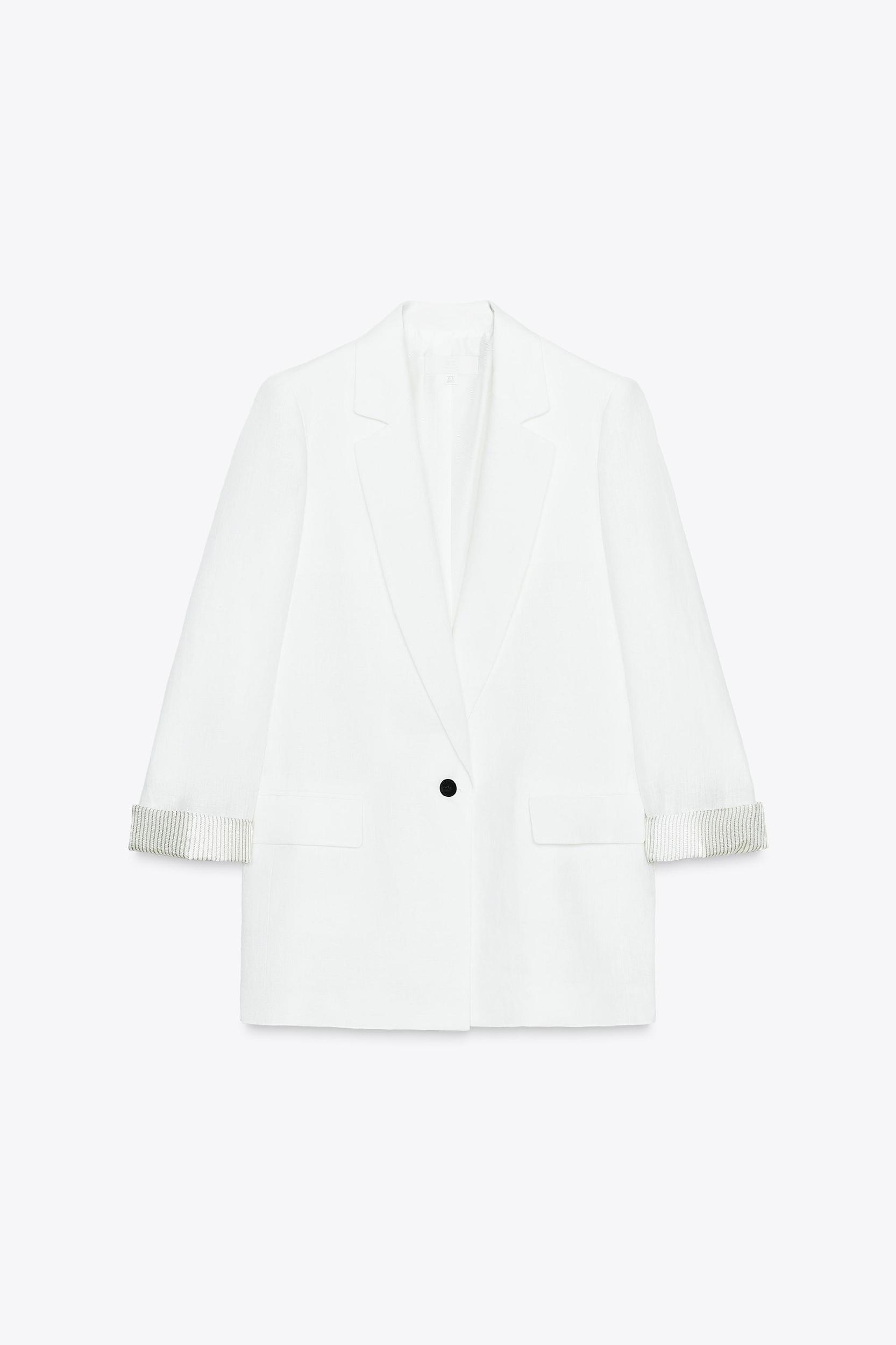 100% LINEN BLAZER WITH PRINTED CUFFS Product Image