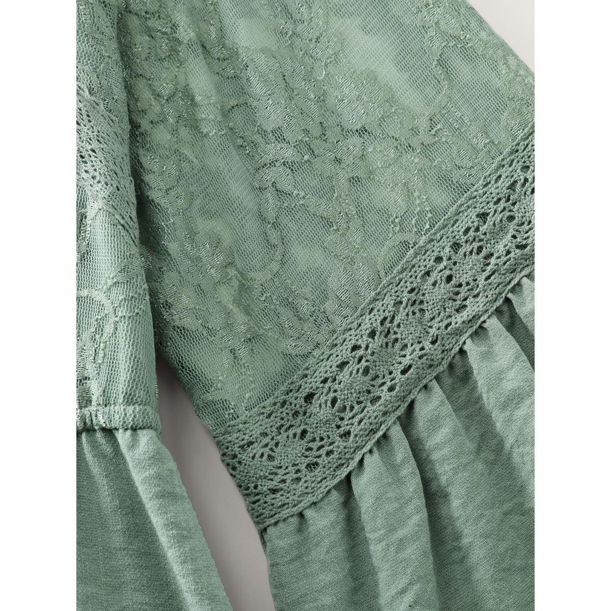 Plus Size Greenbean Textured Floral Lace Patchwork Blouse Women Romantic Elbow-length sleeve Round Neck Elegant Blouses BloomChic 28/5X Product Image