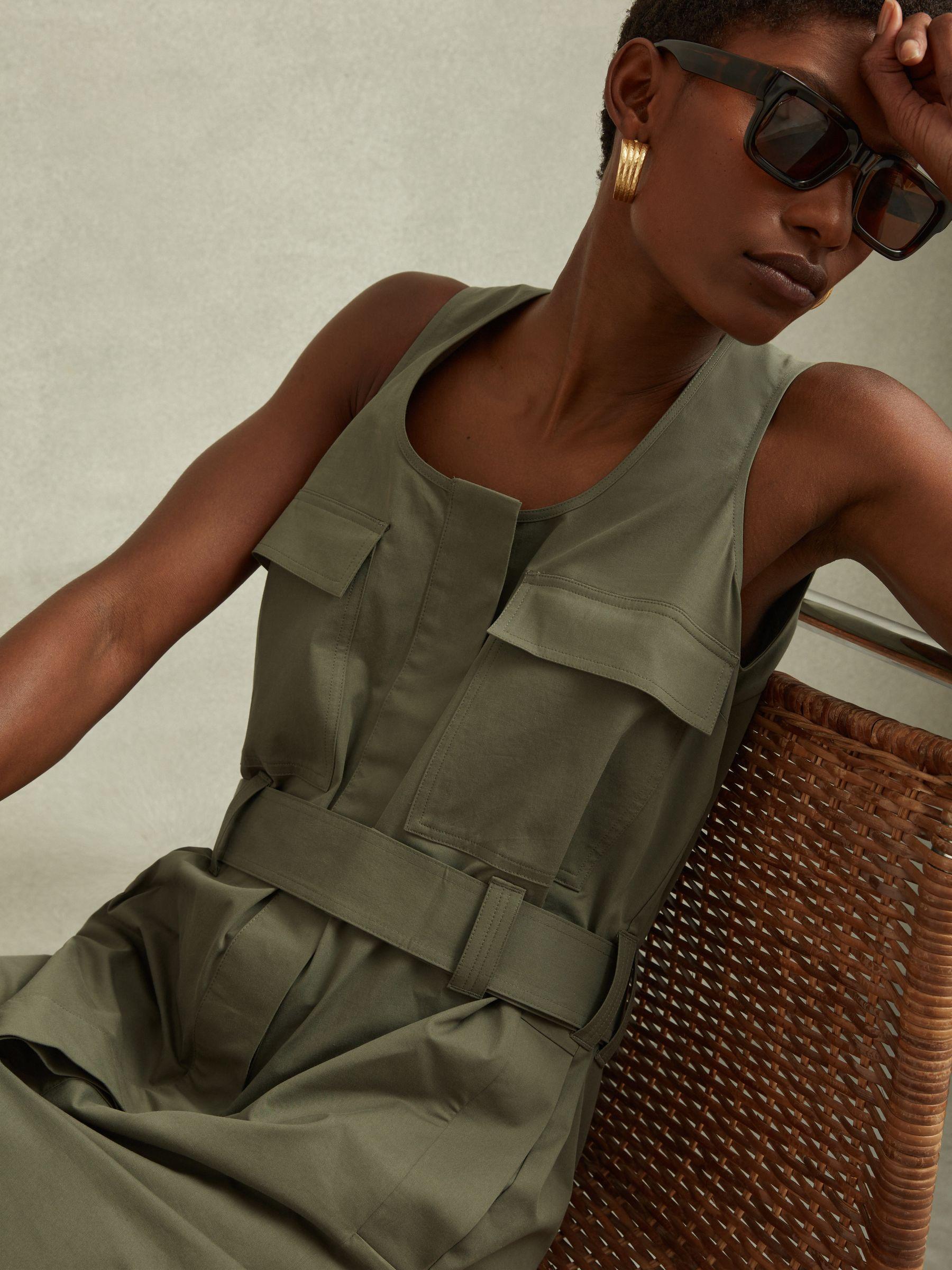 Utility Belted Midi Dress in Sage Product Image