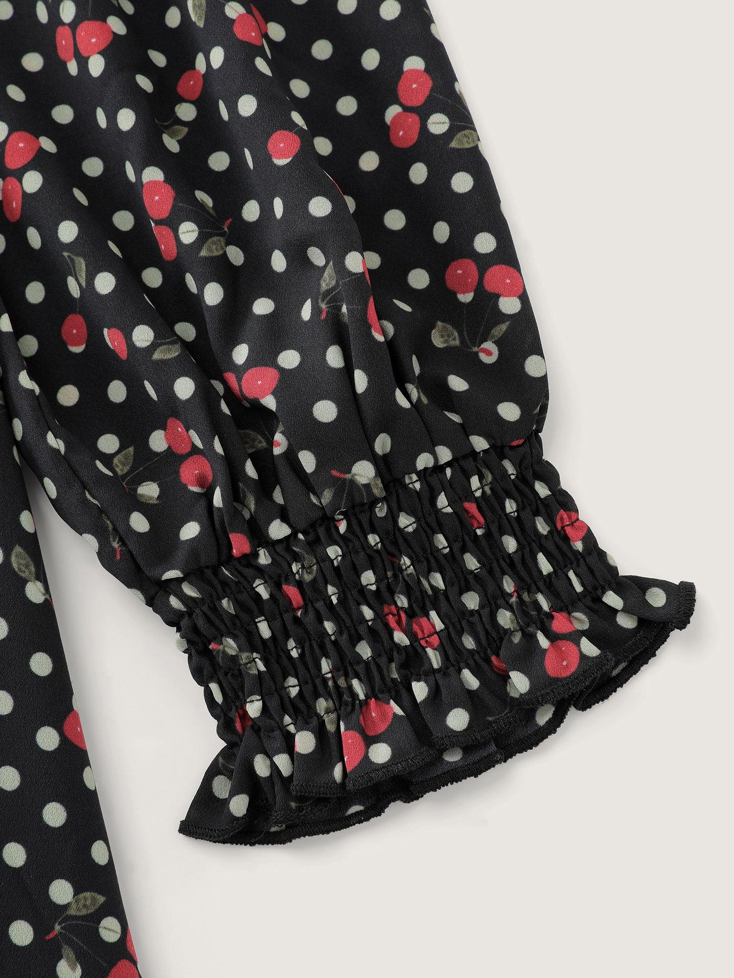 Polka Dots Cherry Shirred Bodice Knee Dress Female Product Image